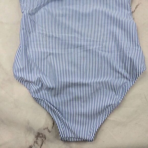 J Crew Swim 12 Blue One Piece Shoulder Ruched Bikini Full Coverage Seersucker - Picture 6 of 9